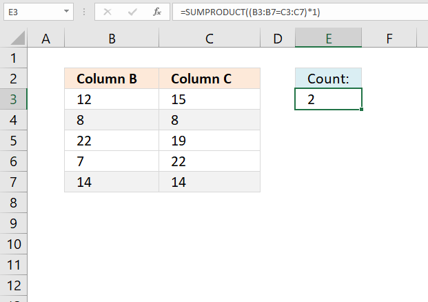 Count identical values if they are on the same row regular formula