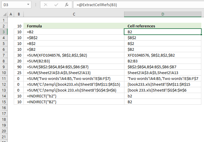 Extract cell references from a formula