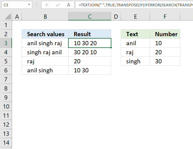 Split search value using delimiter and search for each substring array formula