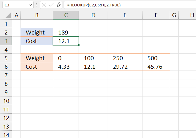 HLOOKUP function approximate match 1