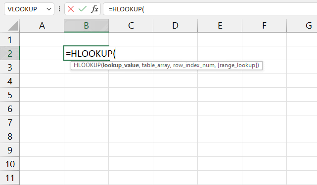 HLOOKUP function syntax