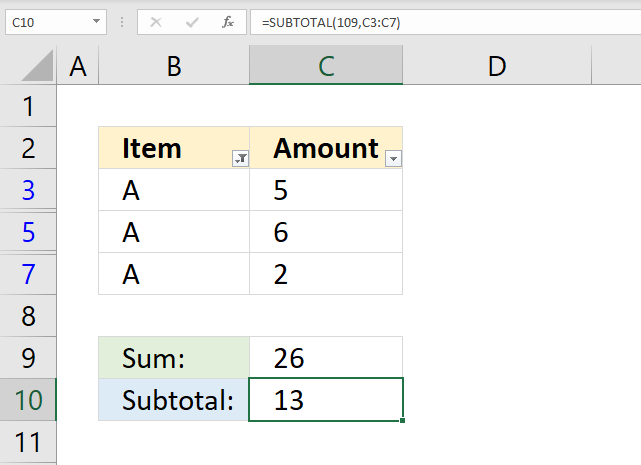 SUM function filtered column