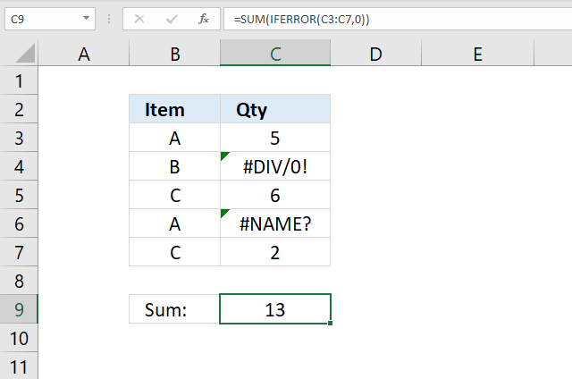 SUM function ignore errors