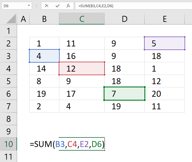 SUM function sum specific cellls