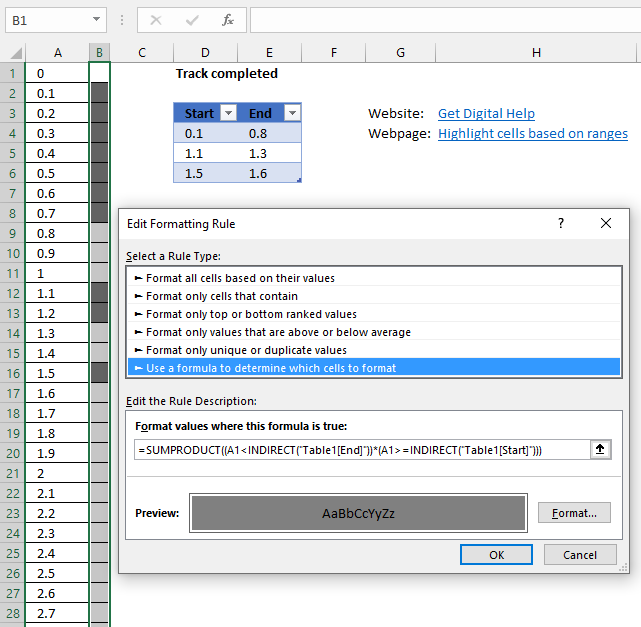 Track progress apply conditional formatting