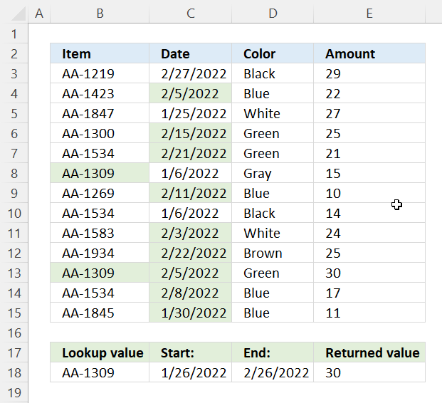 VLOOKUP function between two dates