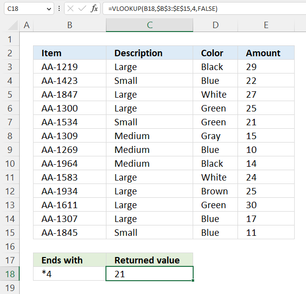 VLOOKUP function partial match ends with wildcard characters