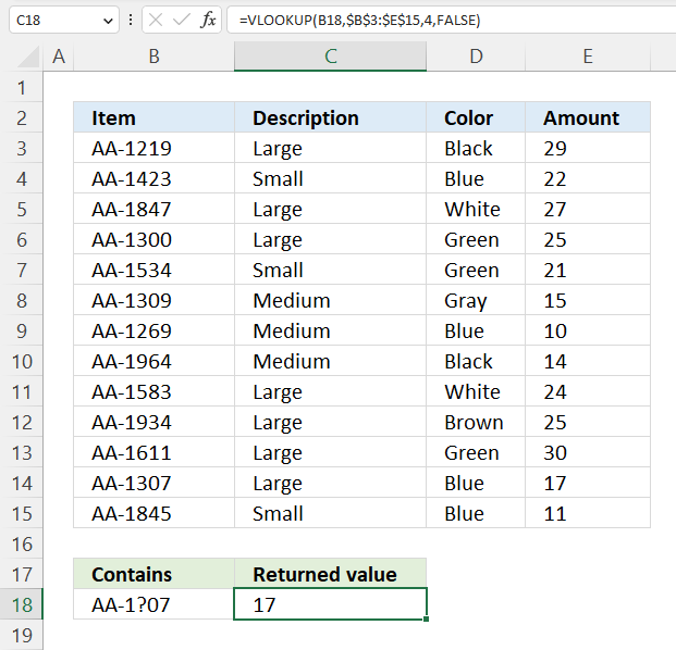 VLOOKUP function partial match question mark