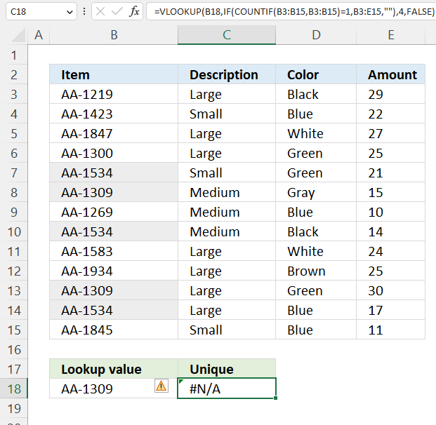 VLOOKUP unique