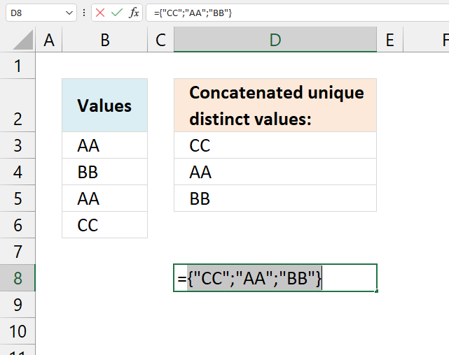 Concatenate unique distinct values Earlier Excel versions