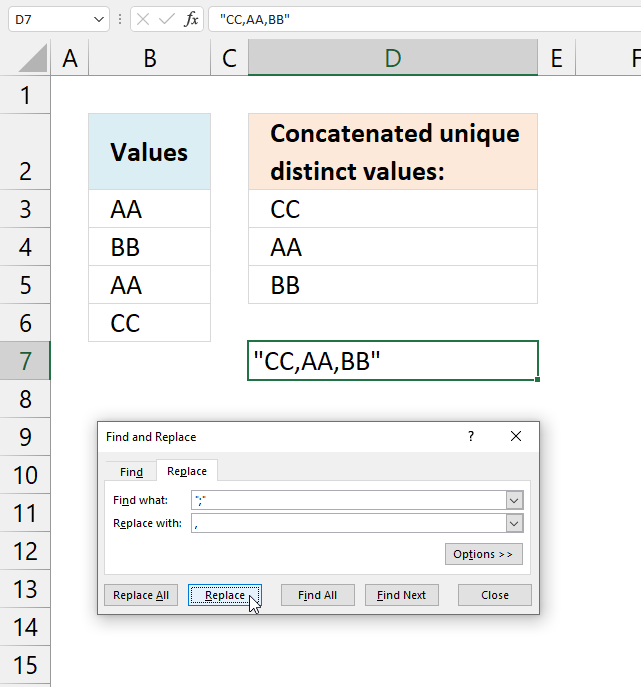 Concatenate unique distinct values Earlier Excel versions2