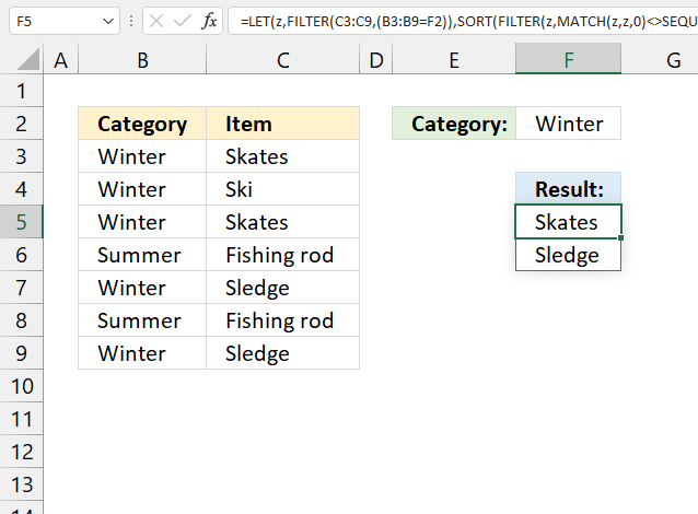 Extract a list of alphabetically sorted duplicates based on a condition Excel 365