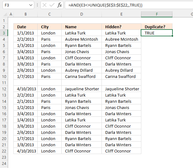 Filter duplicate values using criteria Autofilter step 2