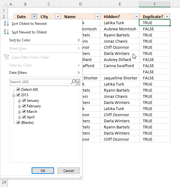 Filter duplicate values using criteria Autofilter3