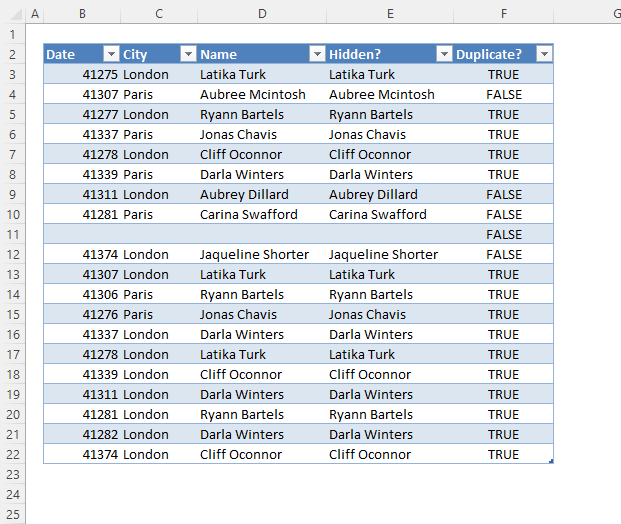 Filter duplicate values using criteria Excel Table