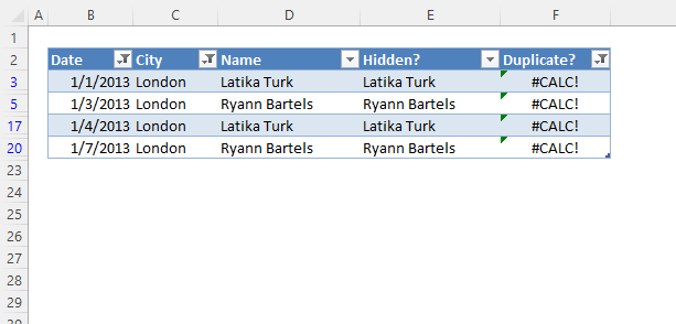 Filter duplicate values using criteria Excel Table6