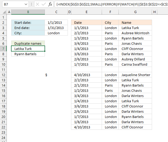 Filter duplicate values using criteria