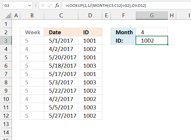 Find the last matching value in an unsorted table month