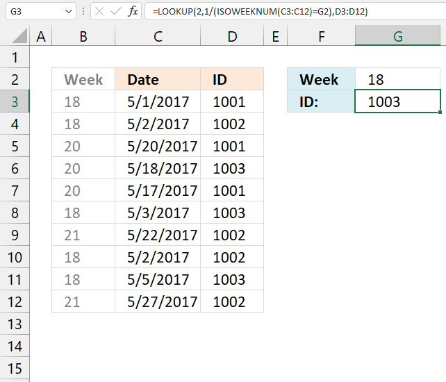 Find the last matching value in an unsorted table week