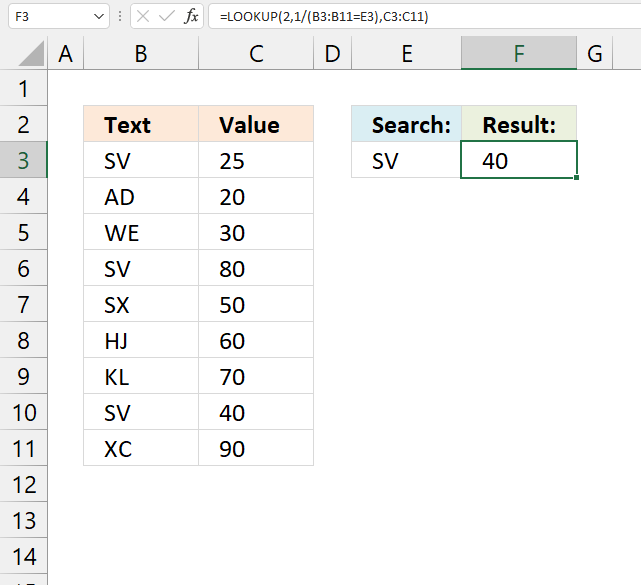 Find the last matching value in an unsorted table