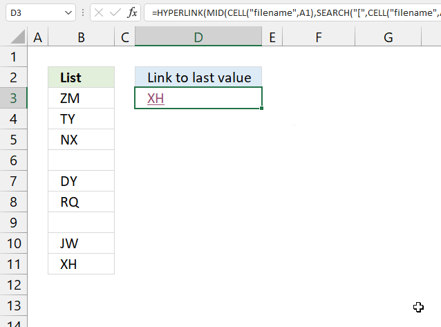 Link to the last value in a column