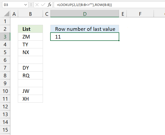 Row number of the last value in a column