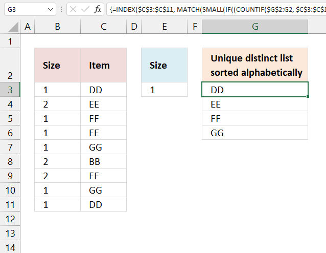 Unique distinct list sorted alphabetically based on a condition earlier versions