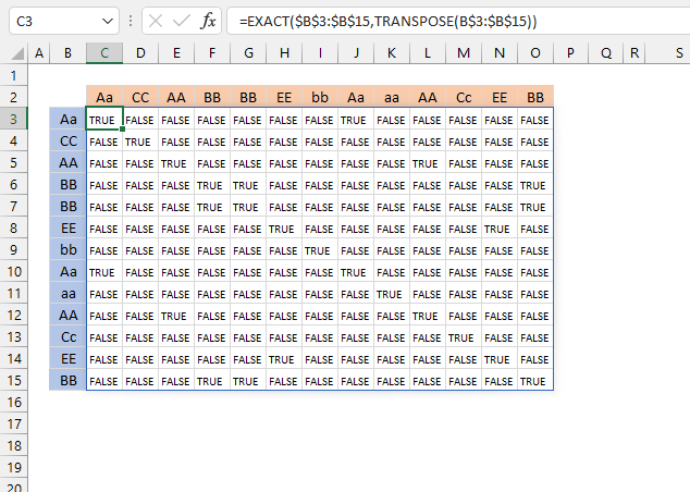 Extract a case sensitive unique list from a column Excel 365 array 1