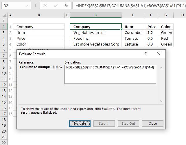 Rearrange values evaluate formula tool