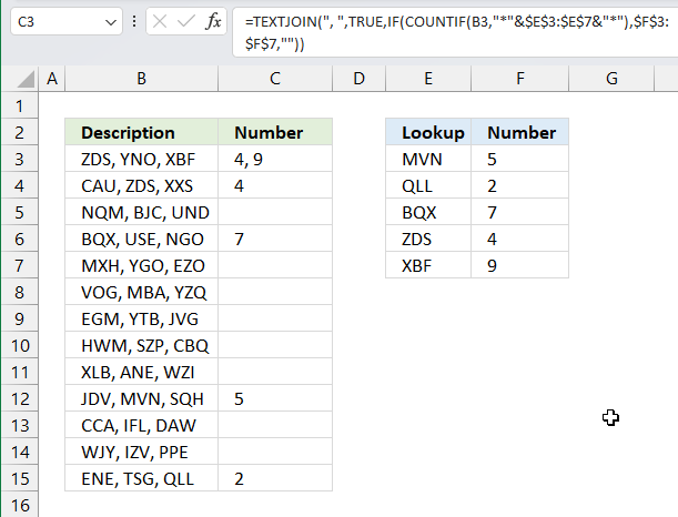 Check if the cell contains value in the list and return the corresponding value