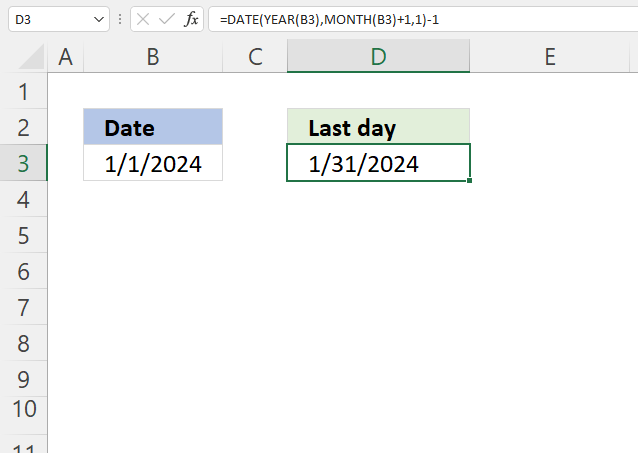 Excel Date function Last day of a given month