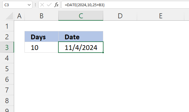 Excel Date function add days