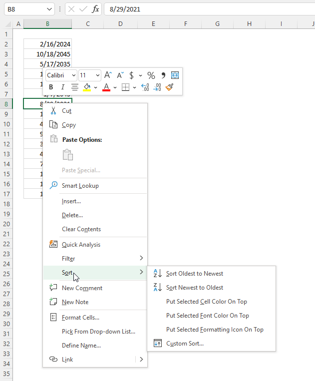 Excel Date function sort dates