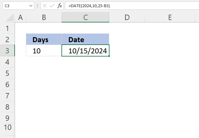 Excel Date function subtract days