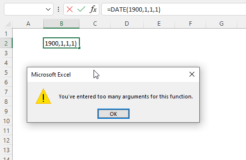 Excel Date too many argumnets