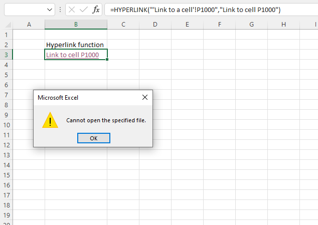 HYPERLINK function cannot open the specified file