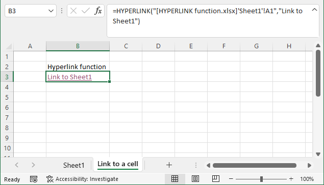 HYPERLINK function link to a worksheet 1