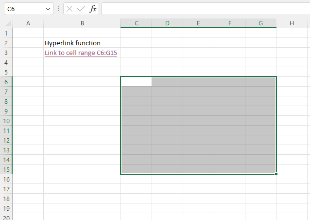 HYPERLINK function link to cell range