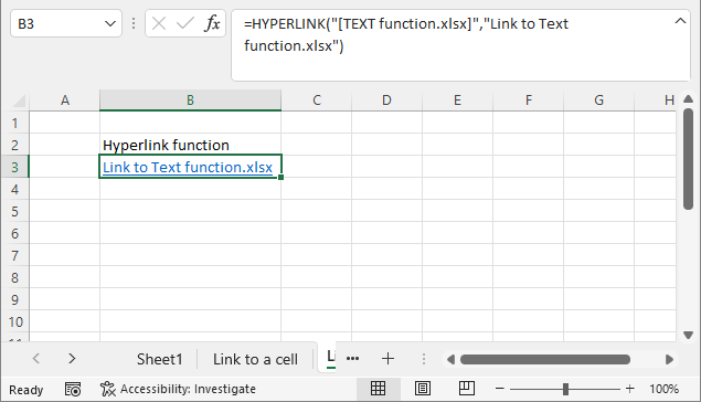 HYPERLINK function link to workbook