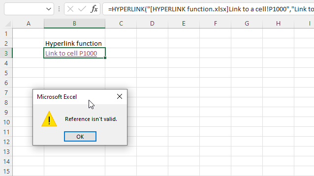 HYPERLINK function reference isnt valid