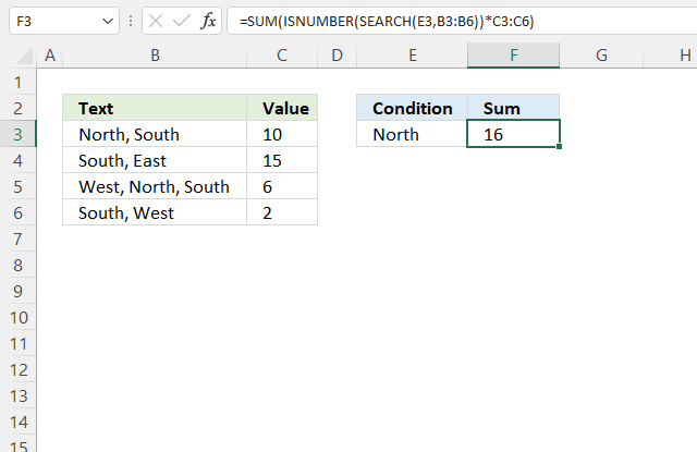 If cell contains text sum