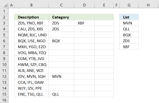 If cell contains value from list show all matching values