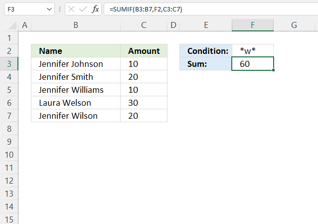 SUMIF function wildcard asterisk