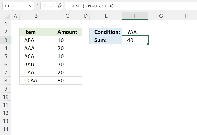 SUMIF function wildcard question mark