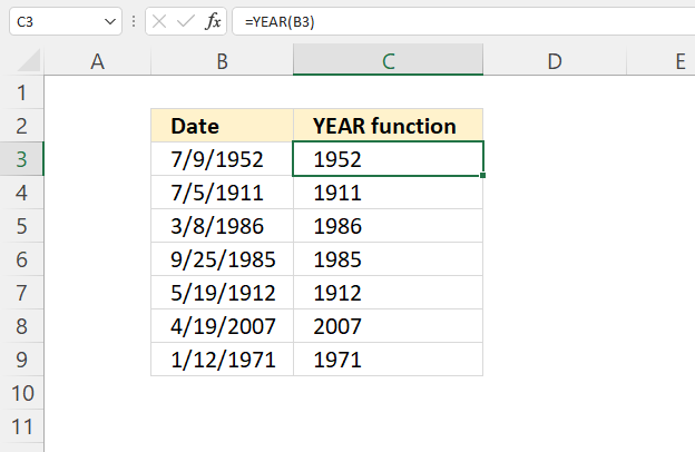 YEAR function calculate year from date