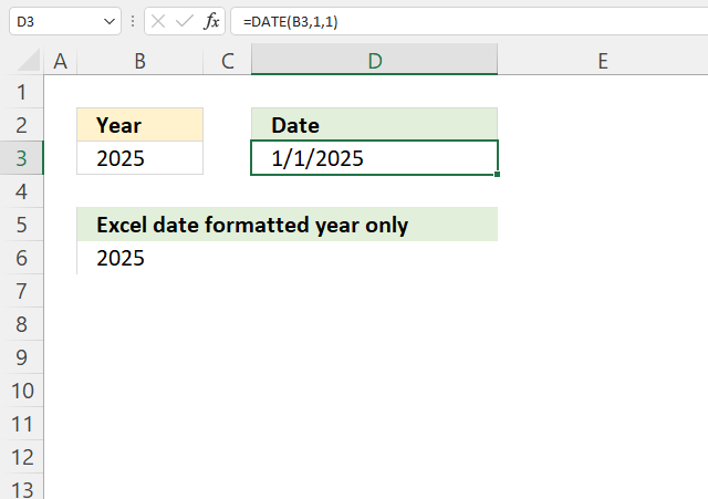 YEAR function convert year to Excel date