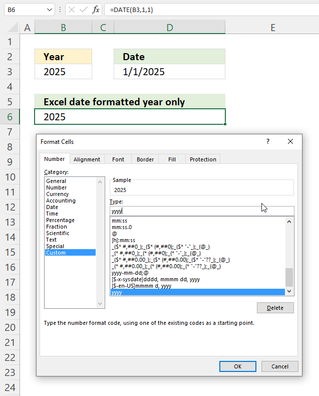 YEAR function convert year to Excel date1