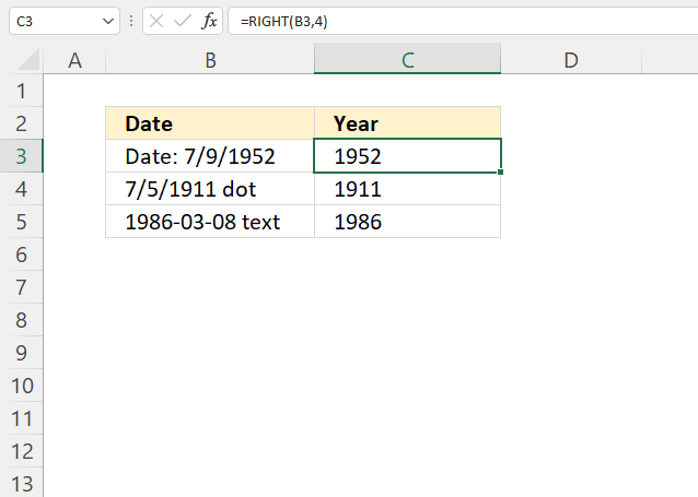 YEAR function extract year from string