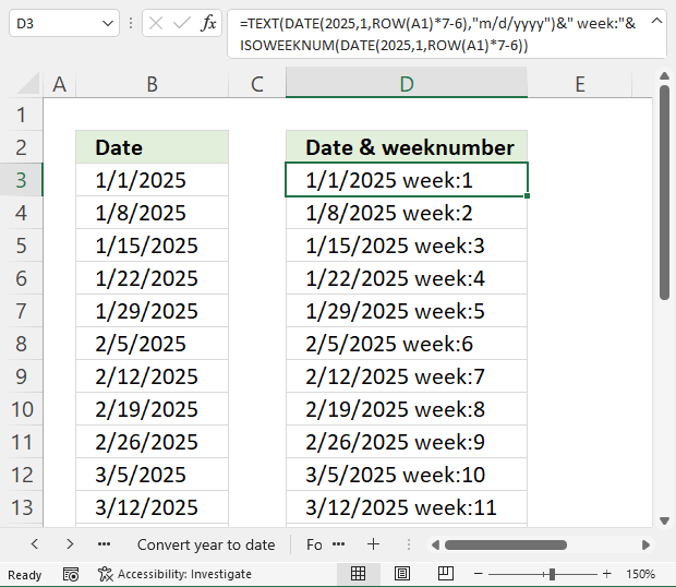 YEAR function year by week