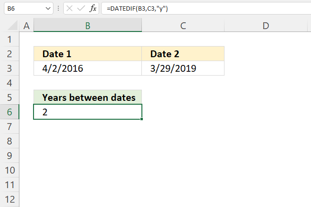 YEAR function years between dates